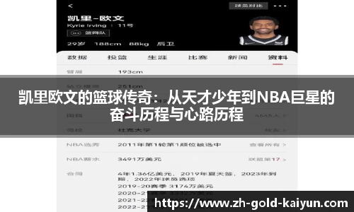 凯里欧文的篮球传奇:从天才少年到NBA巨星的奋斗历程与心路历程